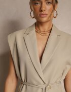 jusdepom Vestă de Costum Bej cu Umeri Întăriți Ornată cu Legătură Dannelia