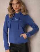 kamaella Bluza albastră căptușită cu glugă decorată cu o aplicație și un imprimeu Eirellia