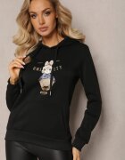 kamaella Bluză Neagră Căptușită cu Imprimeu Decorativ și Glugă Hitee