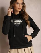 kamaella Bluză tip cangur Neagră căptușită cu fleece cu imprimeu decorativ Elili