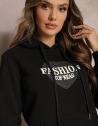 kamaella Bluză tip cangur Neagră căptușită cu fleece cu imprimeu decorativ Elili