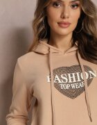 kamaella Bluză tip hanorac Bej căptușită cu fleece cu imprimeu decorativ Elili