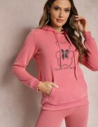 kamaella Hanorac tip cangur Roz cu tiv și manșete elastice cu imprimeu și fleece Simunsa