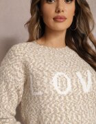 kamaella Pulover Bej cu Imprimeu Decorativ Finisat cu Borduri Elastice Minisoji