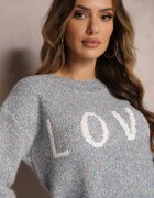 kamaella Pulover bleumarin cu inscripție decorativă finisat cu borduri elastice Minisoji