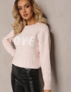kamaella Pulover Roz cu Text Decorativ Finisat cu Borduri Elastice Minisoji