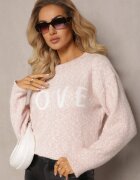 kamaella Pulover Roz cu Text Decorativ Finisat cu Borduri Elastice Minisoji