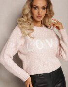 kamaella Pulover Roz cu Text Decorativ Finisat cu Borduri Elastice Minisoji