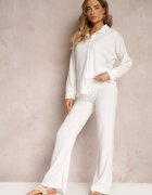  Komplet 2 piese Alb cu Cămașă și Pantaloni Decorat cu Imprimeu Delicat Jaila