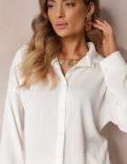  Komplet 2 piese Alb cu Cămașă și Pantaloni Decorat cu Imprimeu Delicat Jaila