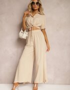  Komplet bej deschis din bumbac stil utility Cămașă și Pantaloni largi Veola