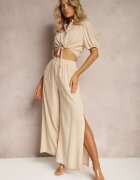  Komplet bej deschis din bumbac stil utility Cămașă și Pantaloni largi Veola