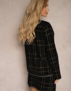  Komplet Elegant Tricotat Negru-Auriu cu Cardigan și Fustă în Carouri Railey