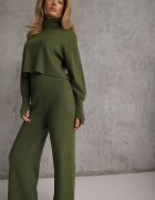  Komplet tricotat Verde cu Vâscoză Pantaloni cu croială largă Bluză cu guler înalt Norathira
