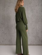  Komplet tricotat Verde cu Vâscoză Pantaloni cu croială largă Bluză cu guler înalt Norathira