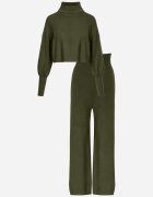  Komplet tricotat Verde cu Vâscoză Pantaloni cu croială largă Bluză cu guler înalt Norathira