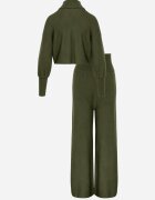  Komplet tricotat Verde cu Vâscoză Pantaloni cu croială largă Bluză cu guler înalt Norathira