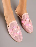 la flor Papuci Roz Mule cu fața din plasă și flori 3D Annalen