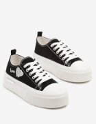 lady glory Adidași Negri cu platformă cu inscripție decorativă și inimă Laviere