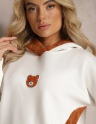 las garras Bluză Albă din Bumbac cu Aplicație Decorativă cu Ursuleț și Glugă din Fleece Hecatia