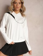 las garras Bluză Asimetrică Albă din Bumbac cu Glugă și Fermoar Decorativ Lueur