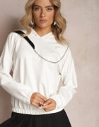 las garras Bluză Asimetrică Albă din Bumbac cu Glugă și Fermoar Decorativ Lueur