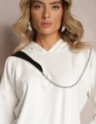 las garras Bluză Asimetrică Albă din Bumbac cu Glugă și Fermoar Decorativ Lueur