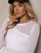 las garras Bluză Asimetrică Albă din Viscoză Netedă cu Mâneci din Plasă Bangella