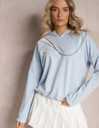 las garras Bluză Asimetrică Albastră din Bumbac cu Glugă și Fermoar Decorativ Lueur