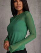 las garras Bluză Asimetrică Verde din Viscoză Netedă cu Mâneci din Plasa Bangella