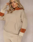 las garras Bluză bej de bumbac cu glugă și inserții din fleece Qilin
