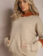 las garras Bluză bej de bumbac cu glugă și inserții din fleece Qilin