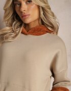 las garras Bluză bej de bumbac cu glugă și inserții din fleece Qilin