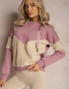 las garras Bluză cu glugă din bumbac roz închis cu bordură reiată și fleece Eurynia