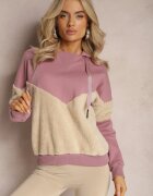 las garras Bluză cu glugă din bumbac roz închis cu bordură reiată și fleece Eurynia
