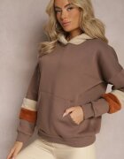 las garras Bluză din bumbac maro cu glugă și inserții din fleece Qilin