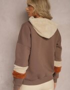 las garras Bluză din bumbac maro cu glugă și inserții din fleece Qilin