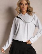 las garras Bluza Gri Asimetrică din Bumbac cu Glugă și Fermoar Decorativ Lueur