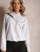 las garras Bluza Gri Asimetrică din Bumbac cu Glugă și Fermoar Decorativ Lueur