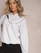 las garras Bluza Gri Asimetrică din Bumbac cu Glugă și Fermoar Decorativ Lueur