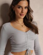 las garras Bluză Gri Rebrată cu mânecă 7/8 și cu șnur Loriel