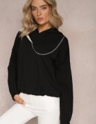 las garras Bluză Neagră Asimetrică din bumbac cu glugă și fermoar decorativ Lueur