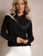 las garras Bluză Neagră Asimetrică din bumbac cu glugă și fermoar decorativ Lueur
