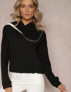 las garras Bluză Neagră Asimetrică din bumbac cu glugă și fermoar decorativ Lueur