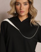 las garras Bluză Neagră Asimetrică din bumbac cu glugă și fermoar decorativ Lueur