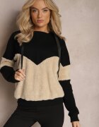 las garras Bluză Neagră Din Bumbac Cu Glugă Cu Manșete Elastice și Fleece Eurynia