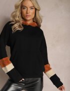 las garras Bluză Neagră Din Bumbac cu Glugă și Inserții Din Fleece Qilin