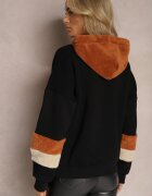 las garras Bluză Neagră Din Bumbac cu Glugă și Inserții Din Fleece Qilin