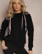 las garras Bluza Neagră din Bumbac cu Șnururi și Glugă Tyche