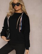 las garras Bluza Neagră din Bumbac cu Șnururi și Glugă Tyche